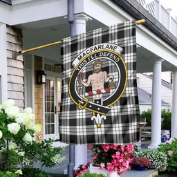 Scottish MacFarlane Black White Tartan Flag with Family Crest - Tartan Garden Flag Scottish Plaid Tartan Plaid - ScotsTee - scotstee.com