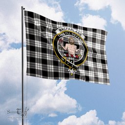 Scottish MacFarlane Black White Tartan Flag with Family Crest - Tartan Garden Flag Scottish Plaid Tartan Plaid - ScotsTee - scotstee.com