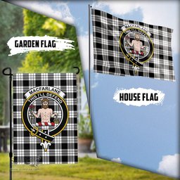 Scottish MacFarlane Black White Tartan Flag with Family Crest - Tartan Garden Flag Scottish Plaid Tartan Plaid - ScotsTee - scotstee.com