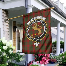 Scottish MacIntosh Red Tartan Flag with Family Crest - Tartan Garden Flag Scottish Plaid Tartan Plaid - ScotsTee - scotstee.com