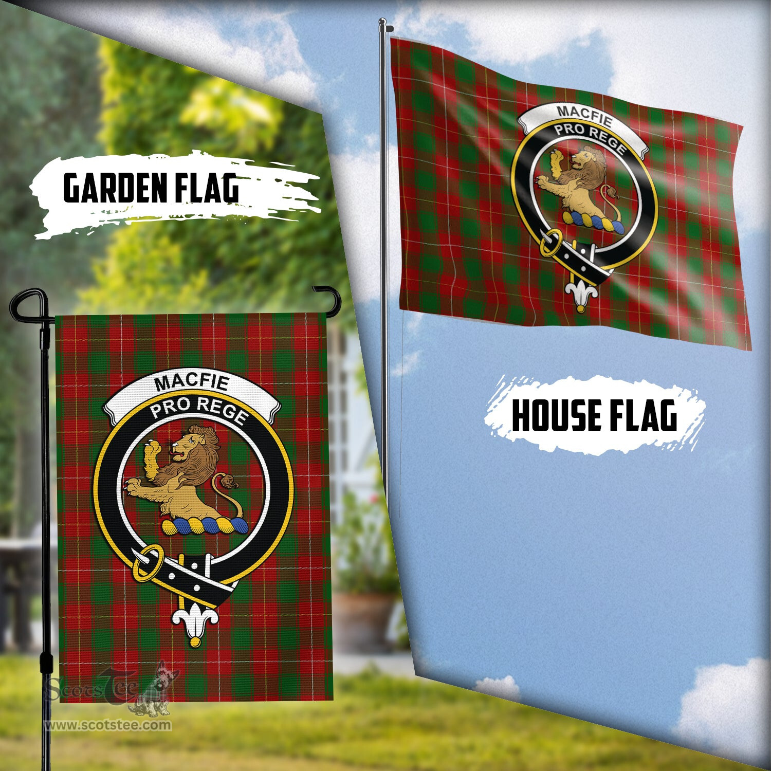 Scottish MacFie Tartan Flag with Family Crest - Tartan Garden Flag Scottish Plaid Tartan Plaid - ScotsTee - scotstee.com