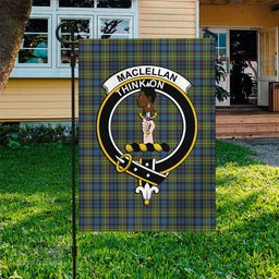 Scottish MacLellan Ancient Tartan Flag with Family Crest - Tartan Garden Flag Scottish Plaid Tartan Plaid - ScotsTee - scotstee.com