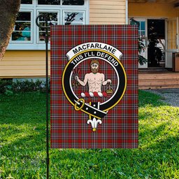 Scottish MacFarlane Red Tartan Flag with Family Crest - Tartan Garden Flag Scottish Plaid Tartan Plaid - ScotsTee - scotstee.com
