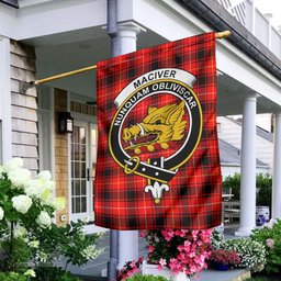 Scottish MacIver Modern Tartan Flag with Family Crest - Tartan Garden Flag Scottish Plaid Tartan Plaid - ScotsTee - scotstee.com