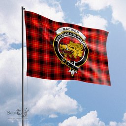 Scottish MacIver Modern Tartan Flag with Family Crest - Tartan Garden Flag Scottish Plaid Tartan Plaid - ScotsTee - scotstee.com