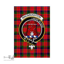 Scottish MacNaughton Modern Tartan Flag with Family Crest - Tartan Garden Flag Scottish Plaid Tartan Plaid - ScotsTee - scotstee.com