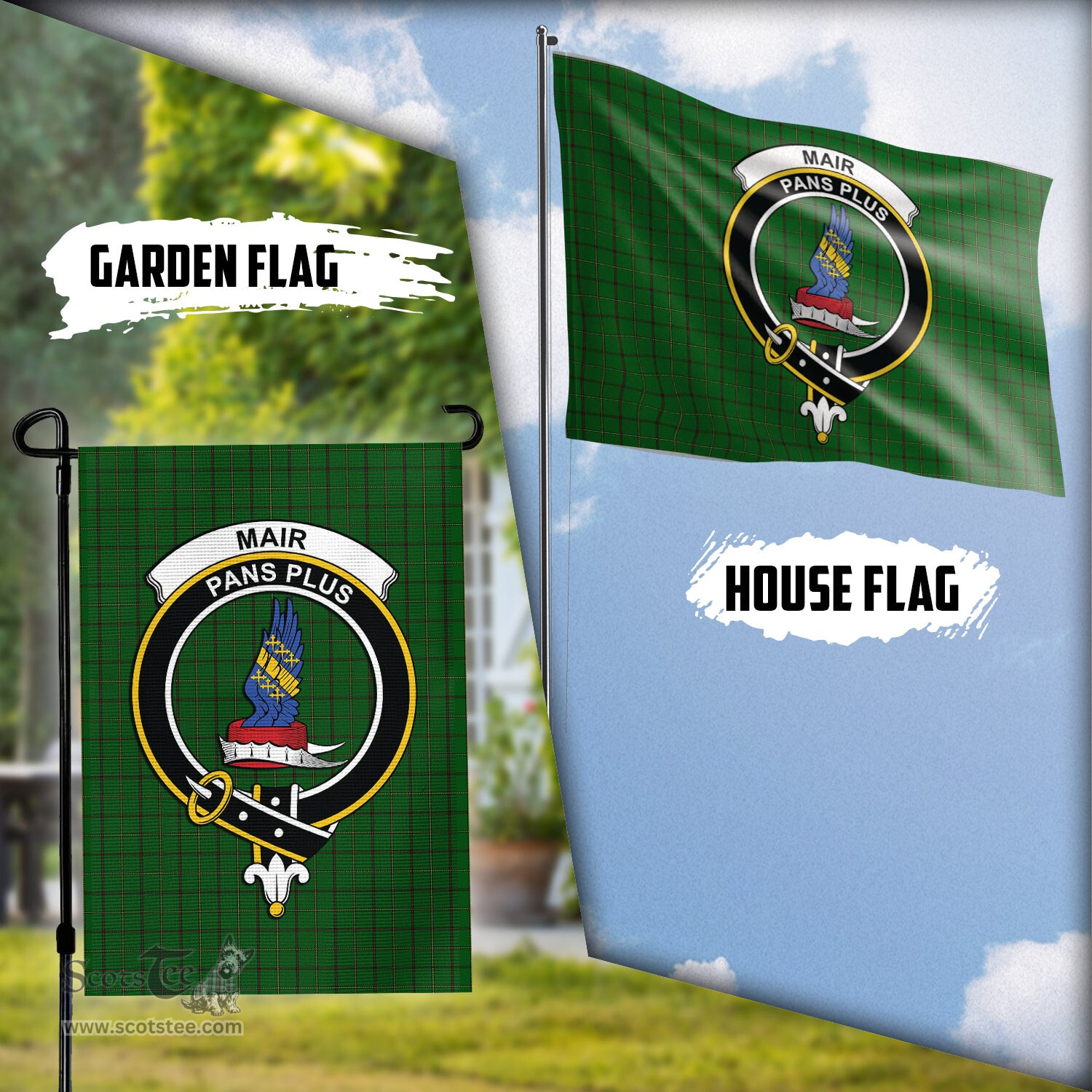 Scottish Mar Tribe Tartan Flag with Family Crest - Tartan Garden Flag Scottish Plaid Tartan Plaid - ScotsTee - scotstee.com