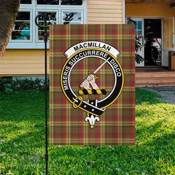 Scottish MacMillan Old Weathered Tartan Flag with Family Crest - Tartan Garden Flag Scottish Plaid Tartan Plaid - ScotsTee - scotstee.com