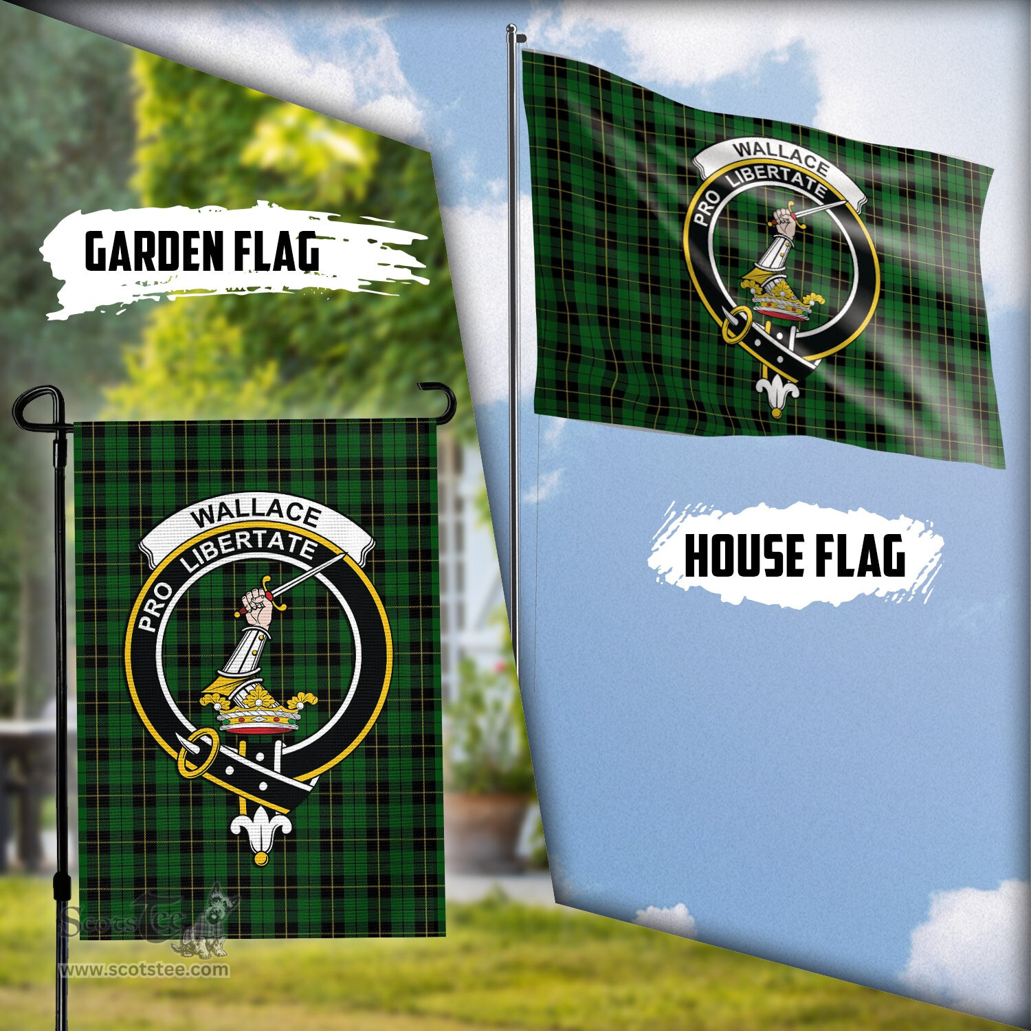 Scottish Wallace Hunting Tartan Flag with Family Crest - Tartan Garden Flag Scottish Plaid Tartan Plaid - ScotsTee - scotstee.com
