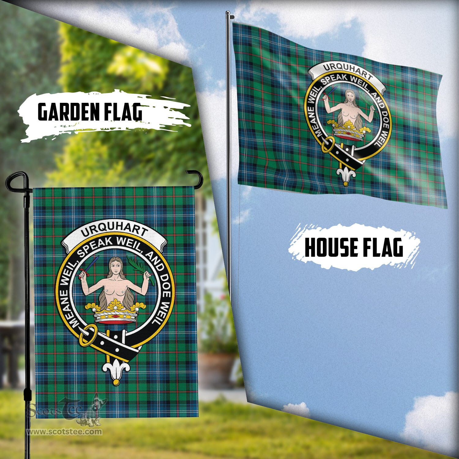 Scottish Urquhart Ancient Tartan Flag with Family Crest - Tartan Garden Flag Scottish Plaid Tartan Plaid - ScotsTee - scotstee.com