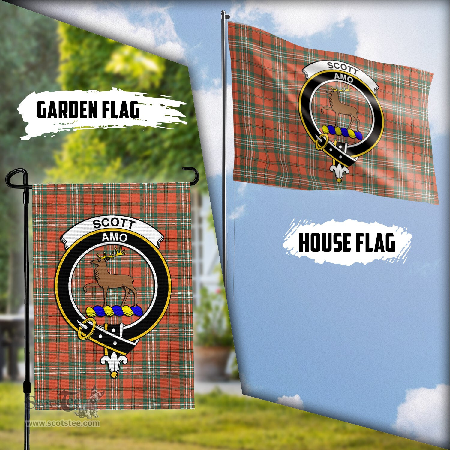 Scottish Scott Ancient Tartan Flag with Family Crest - Tartan Garden Flag Scottish Plaid Tartan Plaid - ScotsTee - scotstee.com