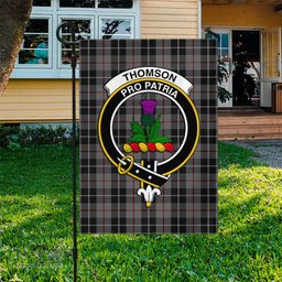 Scottish Thompson Grey Tartan Flag with Family Crest - Tartan Garden Flag Scottish Plaid Tartan Plaid - ScotsTee - scotstee.com