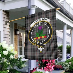 Scottish Thompson Grey Tartan Flag with Family Crest - Tartan Garden Flag Scottish Plaid Tartan Plaid - ScotsTee - scotstee.com