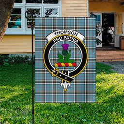 Scottish Thomson Tartan Flag with Family Crest - Tartan Garden Flag Scottish Plaid Tartan Plaid - ScotsTee - scotstee.com
