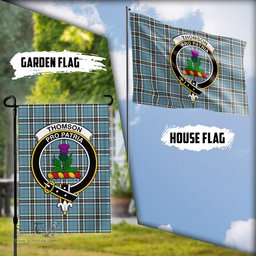 Scottish Thomson Tartan Flag with Family Crest - Tartan Garden Flag Scottish Plaid Tartan Plaid - ScotsTee - scotstee.com