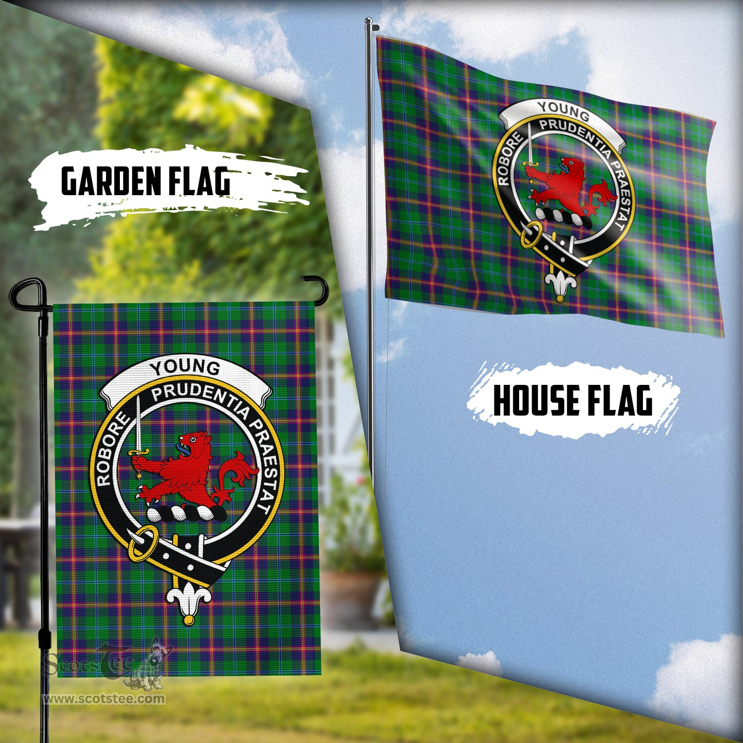 Scottish Young Modern Tartan Flag with Family Crest - Tartan Garden Flag Scottish Plaid Tartan Plaid - ScotsTee - scotstee.com