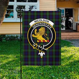 Scottish Nicolson Green Hunting Tartan Flag with Family Crest - Tartan Garden Flag Scottish Plaid Tartan Plaid - ScotsTee - scotstee.com