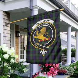 Scottish Nicolson Green Hunting Tartan Flag with Family Crest - Tartan Garden Flag Scottish Plaid Tartan Plaid - ScotsTee - scotstee.com