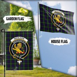 Scottish Nicolson Green Hunting Tartan Flag with Family Crest - Tartan Garden Flag Scottish Plaid Tartan Plaid - ScotsTee - scotstee.com