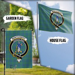 Scottish Montgomery Ancient Tartan Flag with Family Crest - Tartan Garden Flag Scottish Plaid Tartan Plaid - ScotsTee - scotstee.com