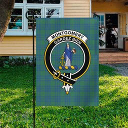 Scottish Montgomery Ancient Tartan Flag with Family Crest - Tartan Garden Flag Scottish Plaid Tartan Plaid - ScotsTee - scotstee.com