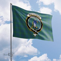 Scottish Montgomery Ancient Tartan Flag with Family Crest - Tartan Garden Flag Scottish Plaid Tartan Plaid - ScotsTee - scotstee.com