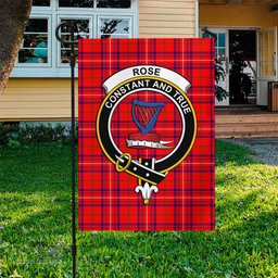 Scottish Rose Modern Tartan Flag with Family Crest - Tartan Garden Flag Scottish Plaid Tartan Plaid - ScotsTee - scotstee.com