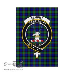 Scottish Sempill Modern Tartan Flag with Family Crest - Tartan Garden Flag Scottish Plaid Tartan Plaid - ScotsTee - scotstee.com