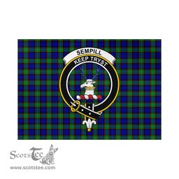 Scottish Sempill Modern Tartan Flag with Family Crest - Tartan Garden Flag Scottish Plaid Tartan Plaid - ScotsTee - scotstee.com