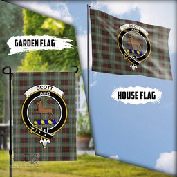 Scottish Scott Brown Ancient Tartan Flag with Family Crest - Tartan Garden Flag Scottish Plaid Tartan Plaid - ScotsTee - scotstee.com