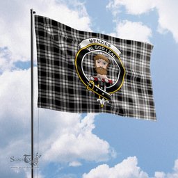 Scottish Menzies Black and White Tartan Flag with Family Crest - Tartan Garden Flag Scottish Plaid Tartan Plaid - ScotsTee - scotstee.com