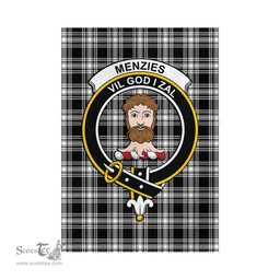 Scottish Menzies Black and White Tartan Flag with Family Crest - Tartan Garden Flag Scottish Plaid Tartan Plaid - ScotsTee - scotstee.com
