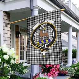 Scottish Scott Black White Tartan Flag with Family Crest - Tartan Garden Flag Scottish Plaid Tartan Plaid - ScotsTee - scotstee.com