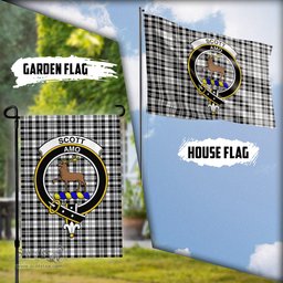 Scottish Scott Black White Tartan Flag with Family Crest - Tartan Garden Flag Scottish Plaid Tartan Plaid - ScotsTee - scotstee.com
