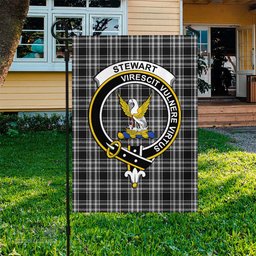 Scottish Stewart Black and White Tartan Flag with Family Crest - Tartan Garden Flag Scottish Plaid Tartan Plaid - ScotsTee - scotstee.com