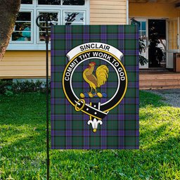 Scottish Sinclair Hunting Modern Tartan Flag with Family Crest - Tartan Garden Flag Scottish Plaid Tartan Plaid - ScotsTee - scotstee.com