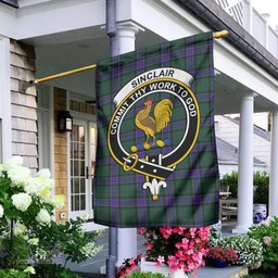 Scottish Sinclair Hunting Modern Tartan Flag with Family Crest - Tartan Garden Flag Scottish Plaid Tartan Plaid - ScotsTee - scotstee.com