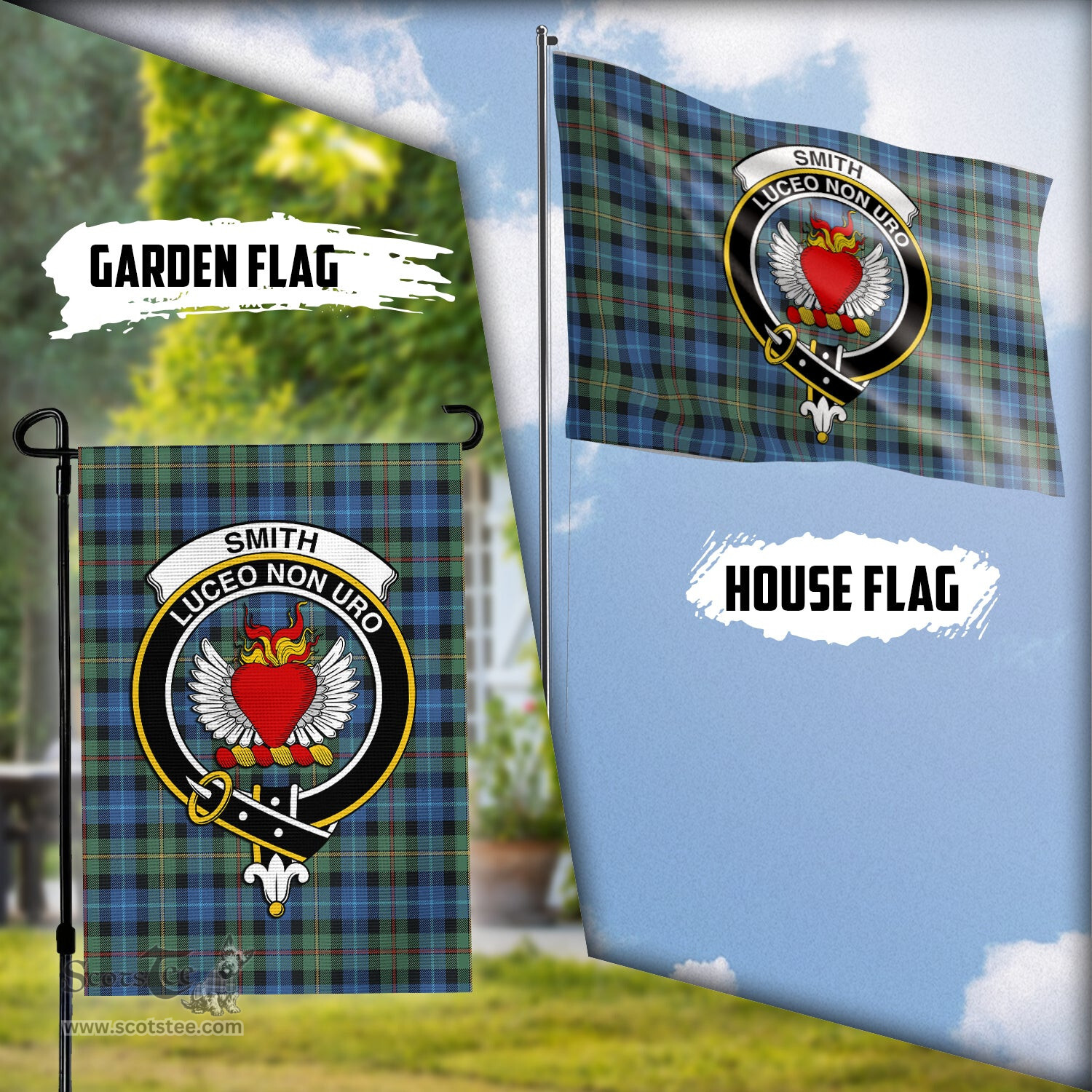 Scottish Smith Ancient Tartan Flag with Family Crest - Tartan Garden Flag Scottish Plaid Tartan Plaid - ScotsTee - scotstee.com
