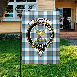 Scottish Stewart Muted Blue Tartan Flag with Family Crest - Tartan Garden Flag Scottish Plaid Tartan Plaid - ScotsTee - scotstee.com