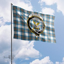 Scottish Stewart Muted Blue Tartan Flag with Family Crest - Tartan Garden Flag Scottish Plaid Tartan Plaid - ScotsTee - scotstee.com