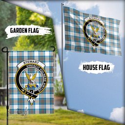 Scottish Stewart Muted Blue Tartan Flag with Family Crest - Tartan Garden Flag Scottish Plaid Tartan Plaid - ScotsTee - scotstee.com