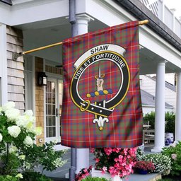 Scottish Shaw Red Modern Tartan Flag with Family Crest - Tartan Garden Flag Scottish Plaid Tartan Plaid - ScotsTee - scotstee.com