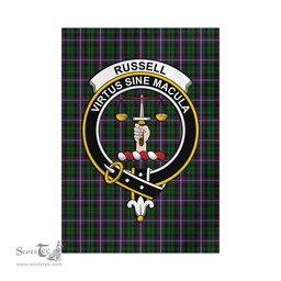 Scottish Russell Tartan Flag with Family Crest - Tartan Garden Flag Scottish Plaid Tartan Plaid - ScotsTee - scotstee.com