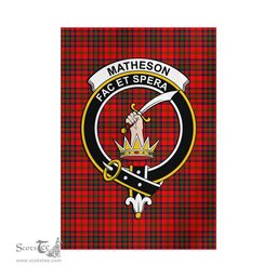 Scottish Matheson Modern Tartan Flag with Family Crest - Tartan Garden Flag Scottish Plaid Tartan Plaid - ScotsTee - scotstee.com