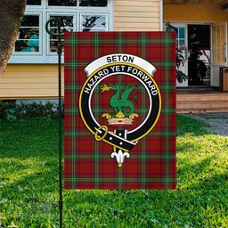 Scottish Seton Tartan Flag with Family Crest - Tartan Garden Flag Scottish Plaid Tartan Plaid - ScotsTee - scotstee.com