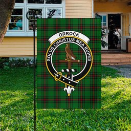 Scottish Orrock Tartan Flag with Family Crest - Tartan Garden Flag Scottish Plaid Tartan Plaid - ScotsTee - scotstee.com