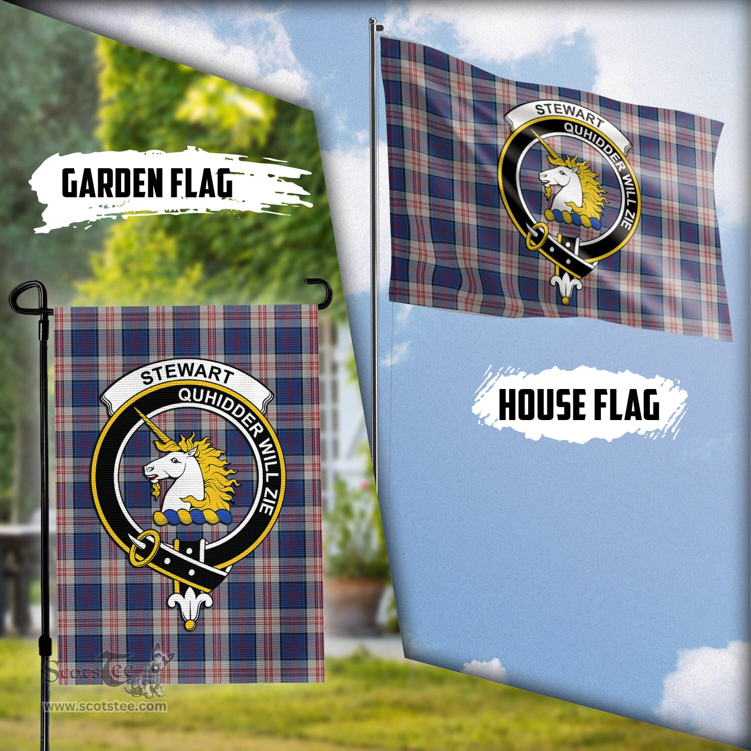 Scottish Stewart of Appin Hunting Dress Tartan Flag with Family Crest - Tartan Garden Flag Scottish Plaid Tartan Plaid - ScotsTee - scotstee.com