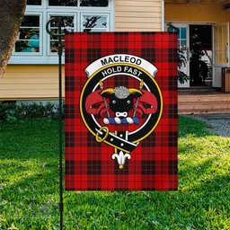 Scottish MacLeod of Raasay Tartan Flag with Family Crest - Tartan Garden Flag Scottish Plaid Tartan Plaid - ScotsTee - scotstee.com
