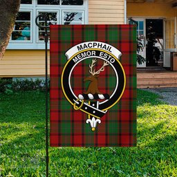 Scottish MacPhail Tartan Flag with Family Crest - Tartan Garden Flag Scottish Plaid Tartan Plaid - ScotsTee - scotstee.com