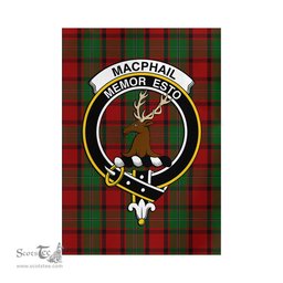 Scottish MacPhail Tartan Flag with Family Crest - Tartan Garden Flag Scottish Plaid Tartan Plaid - ScotsTee - scotstee.com